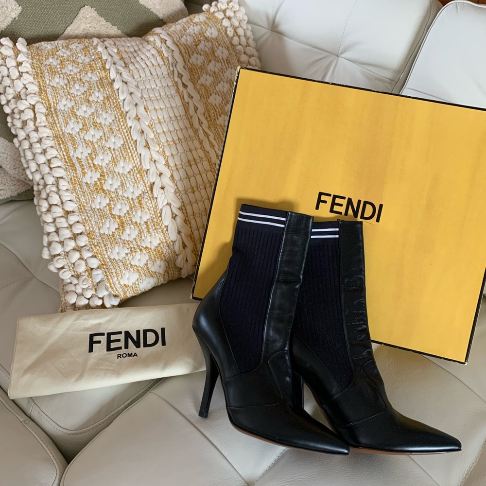 Fendi leather & knit sock boots